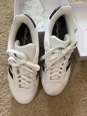 adidas White Sneakers with Black Stripes